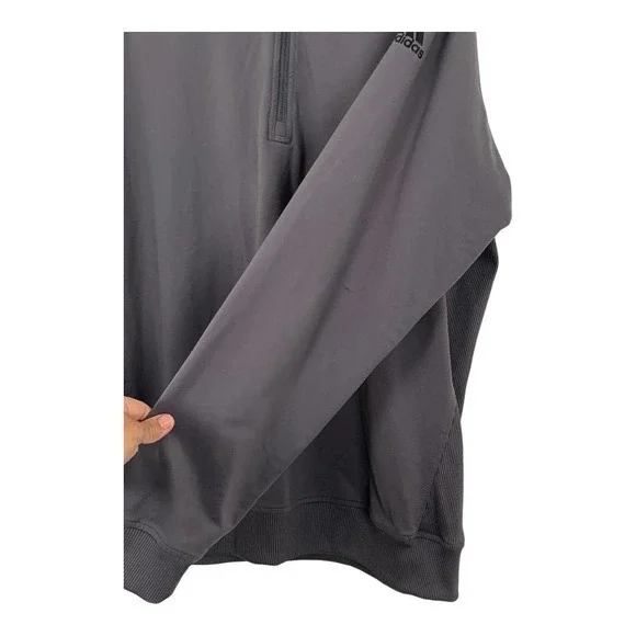 Adidas Mens Quarter Zip Pullover Long Sleeve Golf Athletic Shirt Dark Gray - Picture 2 of 4